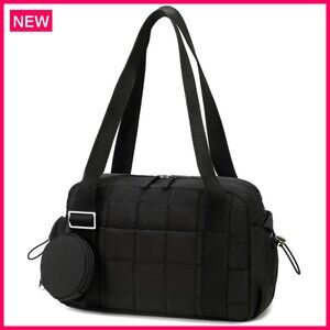 Mini Gym Tote Bag with Wet Compartment, Quilted Puffy Sports Duffel